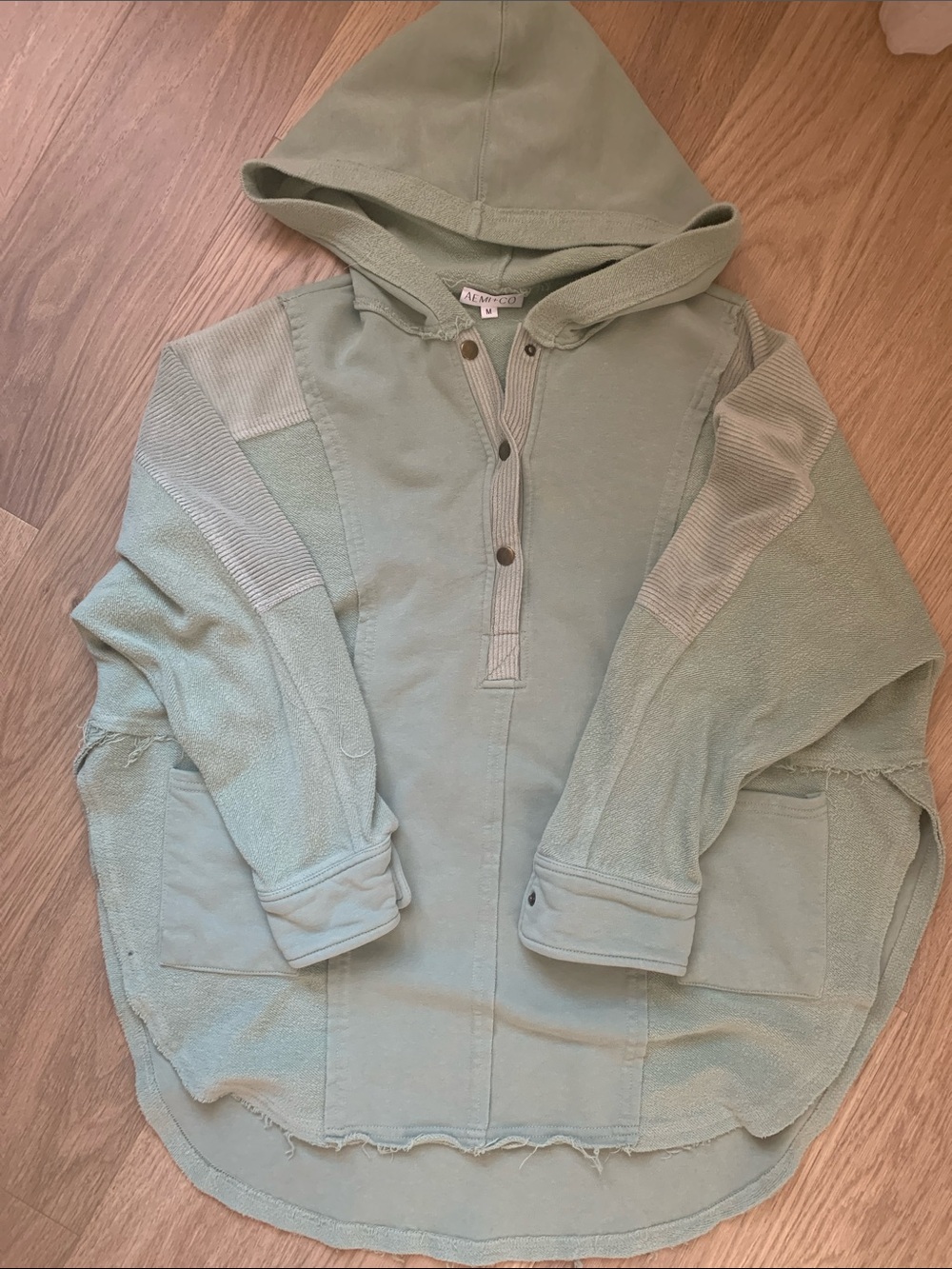 Washed Sage Green Hooded Pullover Jacket - Women